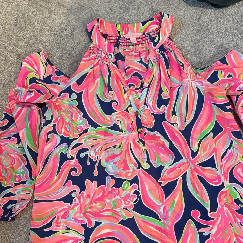 Lilly Pulitzer Vibrant Floral Blouse - Pink and Blue